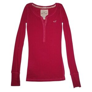 mid 2000s hollister hot pink henley top fitted long sleeves layering sz sm